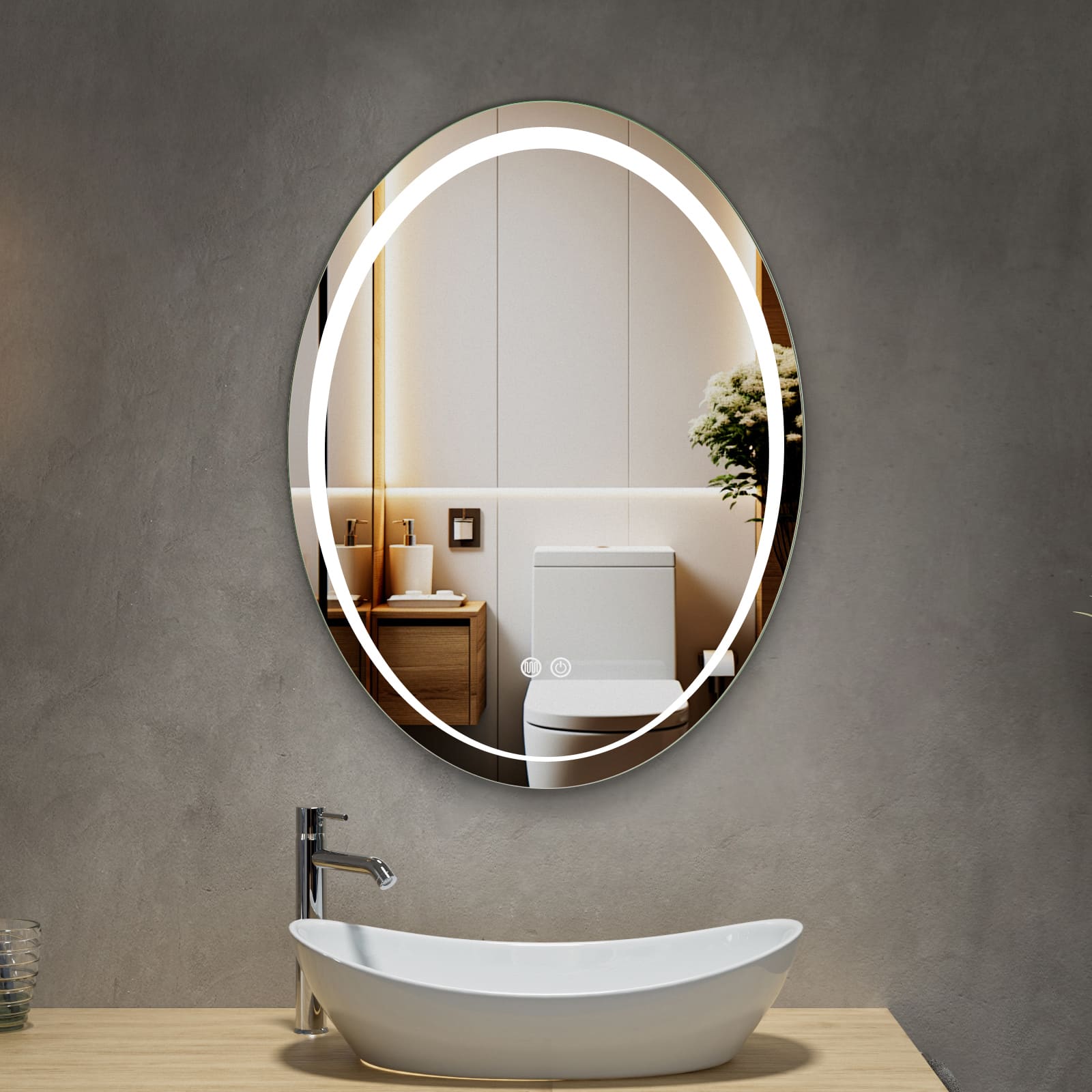 MaxxiBath K-503-F Smart Touch LED Mirror with Anti-Fog, Brightness Control, and Modern Aluminum Frame