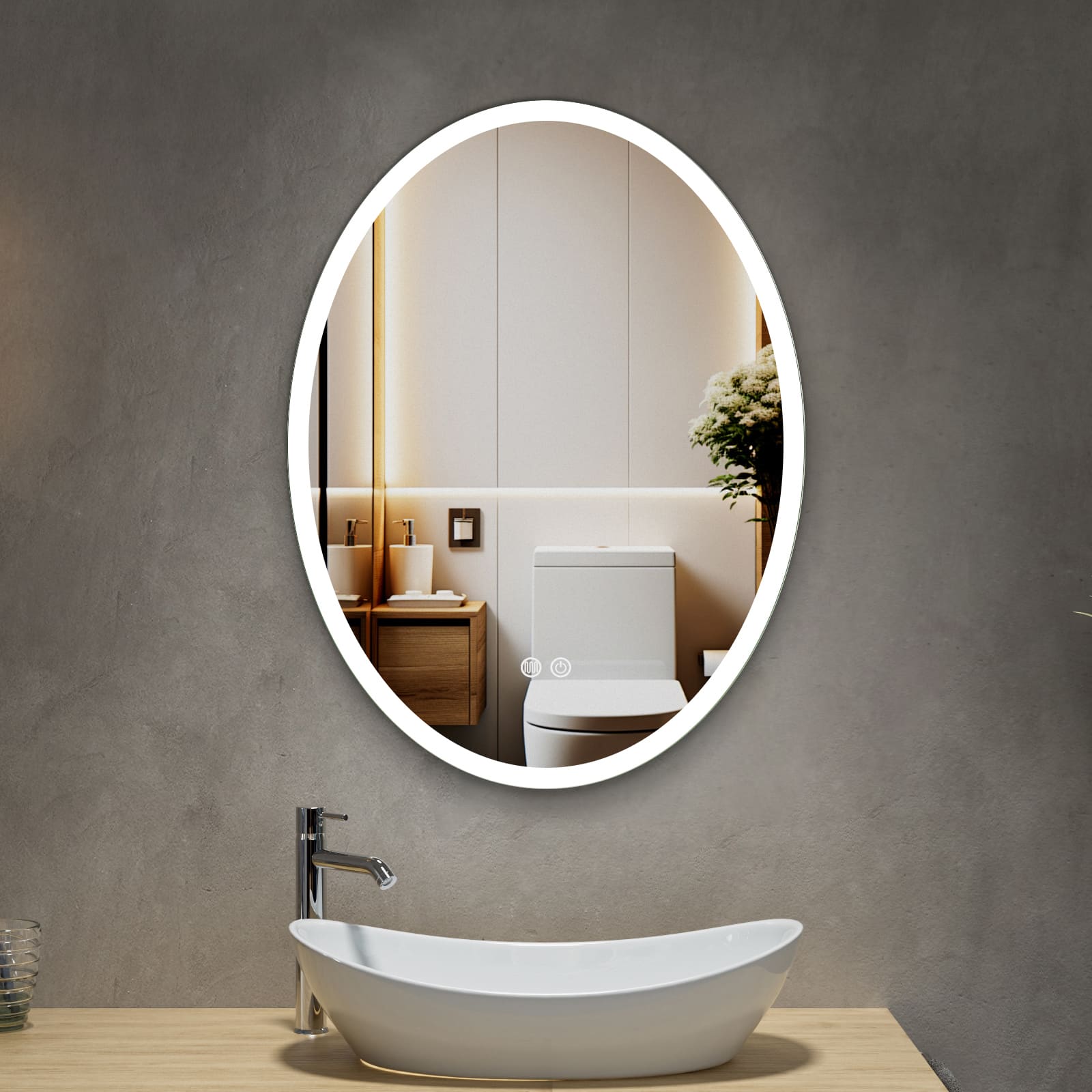 MaxxiBath K-504-F Luxury Anti-Fog LED Mirror with Touch Sensor, Dimmable Lighting, and Aluminum Frame