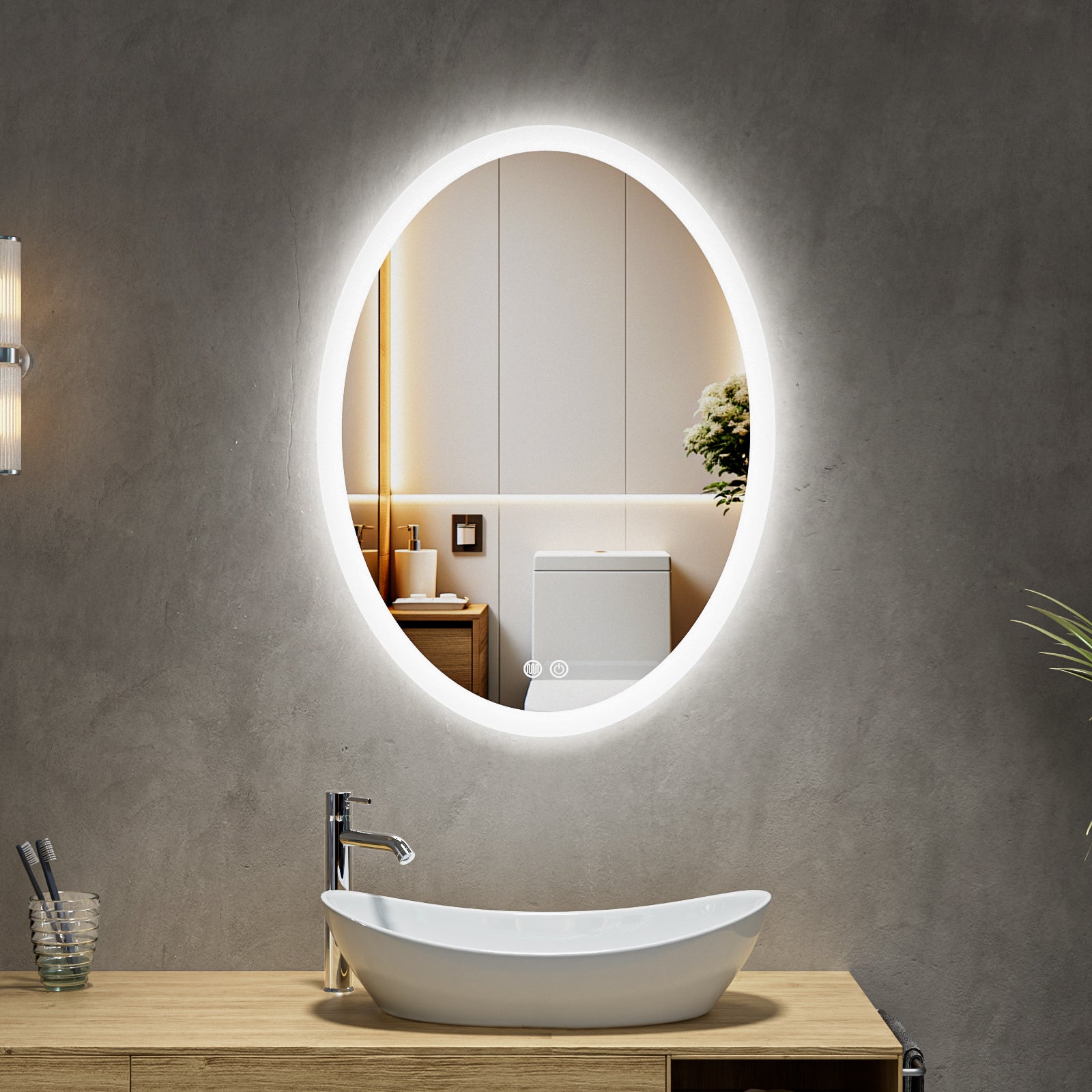 MaxxiBath K-504-S Smart Anti-Fog LED Mirror with Adjustable Lighting and Modern Aluminum Frame