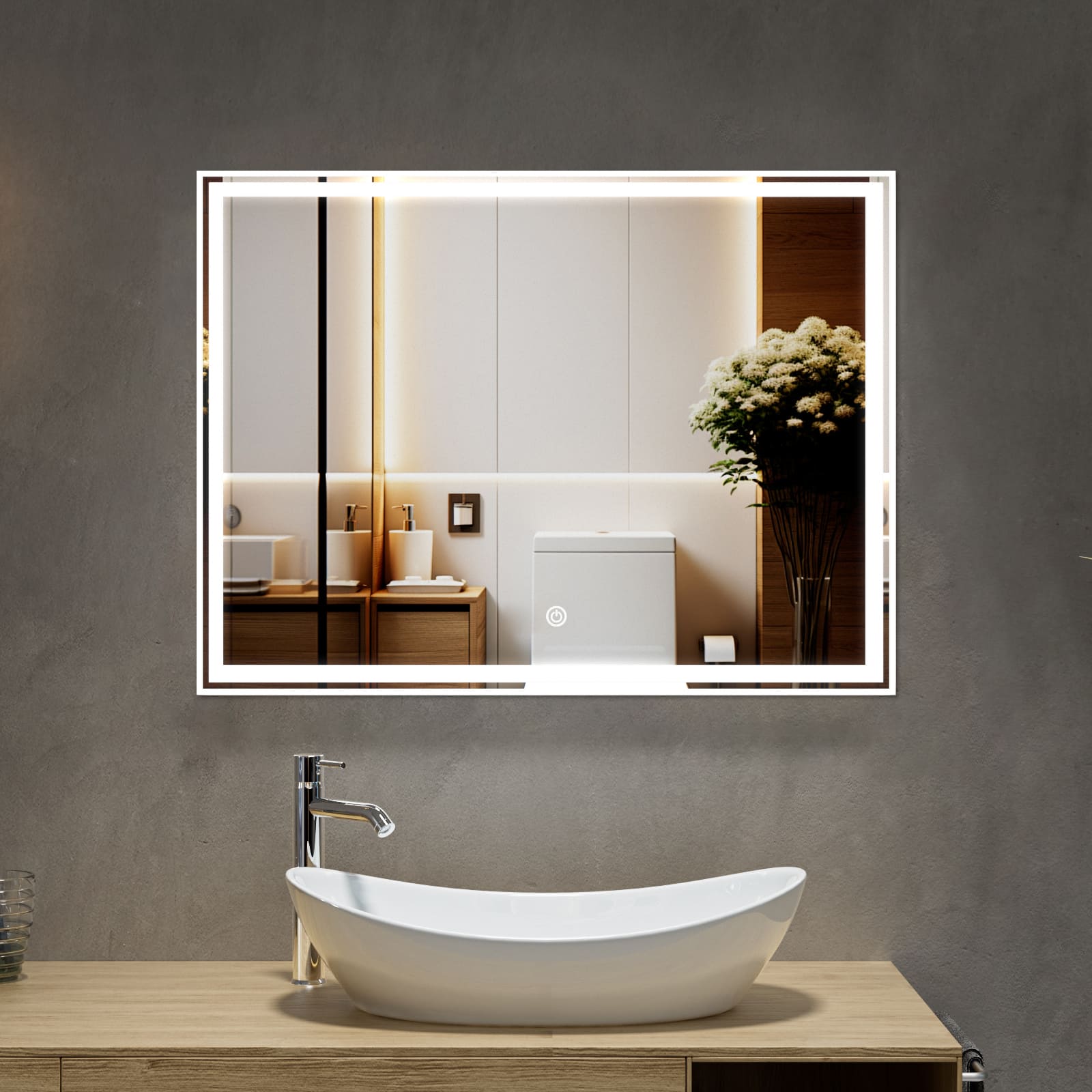 MaxxiBath K-702-F High-End Anti-Fog LED Mirror with Customizable Lighting and Touch Sensor